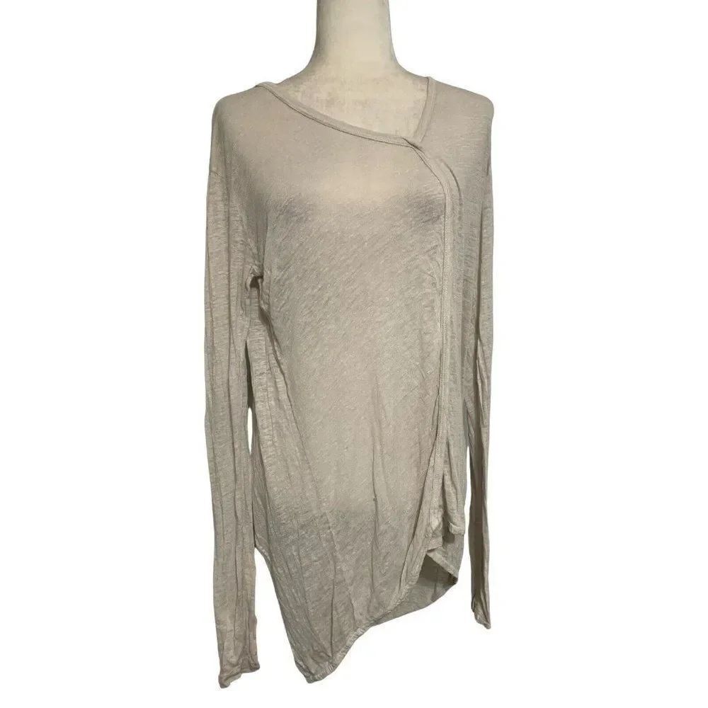 wilt womens solid ivory 100% linen long sleeve top T Shirt xs